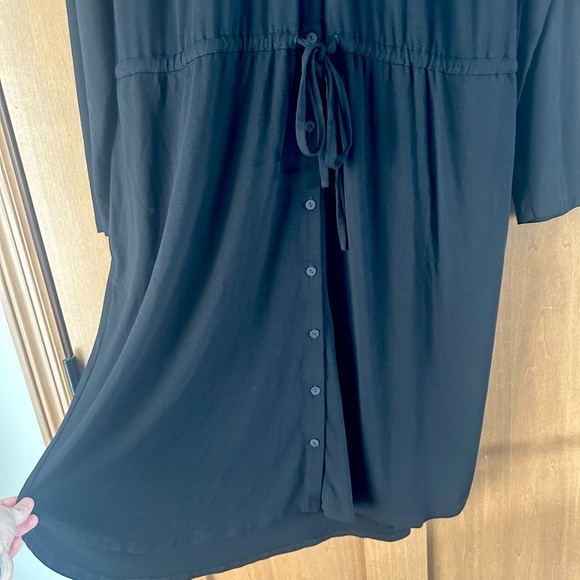 Eileen Fisher Black Jersey Button-Front Drawstring Waist Dress Large​​ - Picture 6 of 14